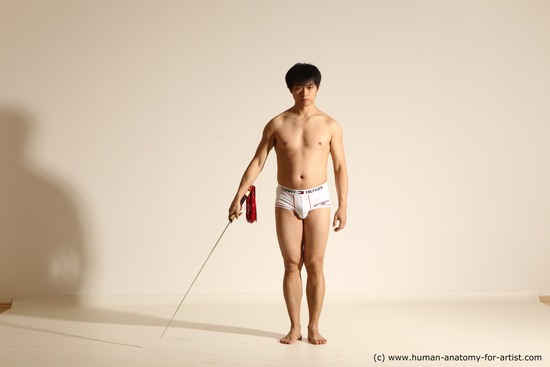 Underwear Fighting Man Asian Athletic Short Black Dynamic poses Academic