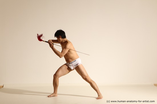 Underwear Fighting Man Asian Athletic Short Black Dynamic poses Academic