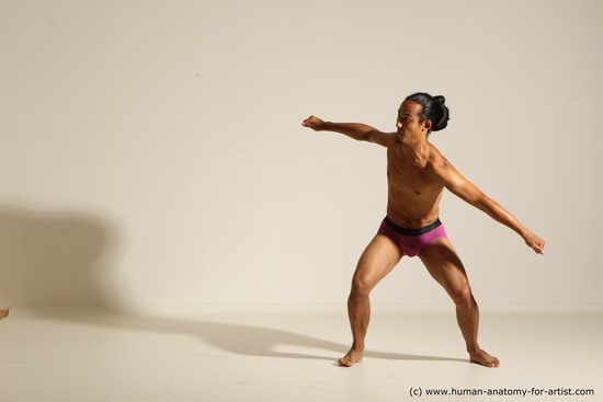 Underwear Man Asian Athletic Long Black Dynamic poses Academic