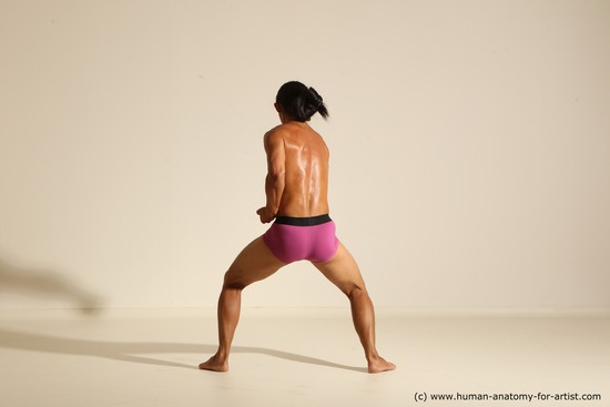 Underwear Man Asian Athletic Long Black Dynamic poses Academic