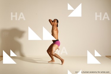 Underwear Fighting Man Asian Athletic Long Black Dynamic poses Academic