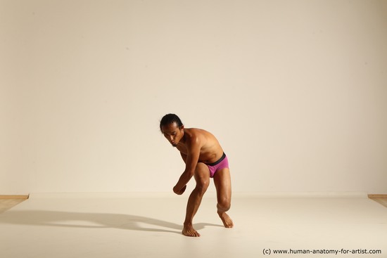Underwear Fighting Man Asian Athletic Long Black Dynamic poses Academic
