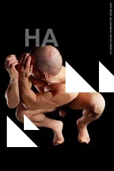 Nude Man White Muscular Bald Hyper angle poses Realistic