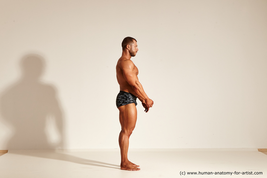 Underwear Man White Muscular Short Brown Dynamic poses Academic