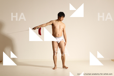 Underwear Fighting Man Asian Athletic Medium Black Dynamic poses Academic