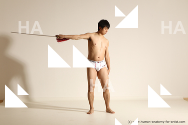 Underwear Fighting Man Asian Athletic Medium Black Dynamic poses Academic