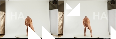 Nude Fighting with spear Man White Slim Short Grey 3D Stereoscopic poses Realistic