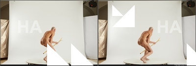 Nude Fighting with spear Man White Slim Short Grey 3D Stereoscopic poses Realistic