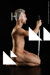 Nude Fighting with sword Man White Muscular Short Grey Standard Photoshoot Realistic