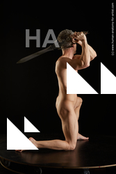 Nude Fighting with sword Man White Muscular Short Grey Standard Photoshoot Realistic