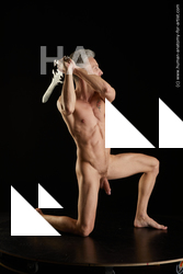 Nude Fighting with sword Man White Muscular Short Grey Standard Photoshoot Realistic