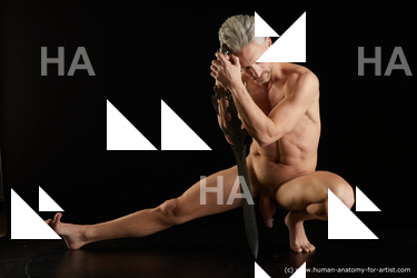 Nude Fighting with sword Man White Muscular Short Grey Standard Photoshoot Realistic