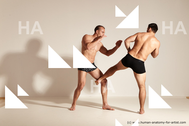 Underwear Fighting Man - Man White Athletic Short Brown Dynamic poses Academic