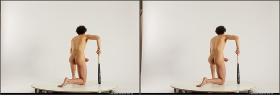 Nude Man Another Kneeling poses - ALL Slim Medium Kneeling poses - on one knee Black 3D Stereoscopic poses Realistic