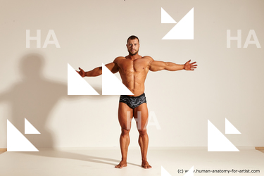 Underwear Man White Muscular Short Brown Dynamic poses Academic