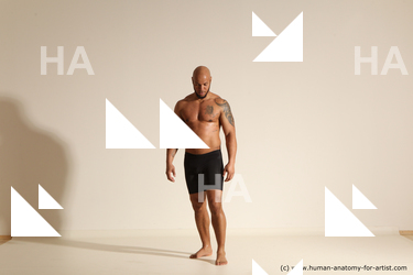 Underwear Man Black Muscular Bald Dancing Dynamic poses Academic
