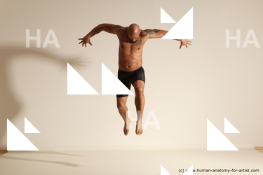 Underwear Man Black Muscular Bald Dancing Dynamic poses Academic