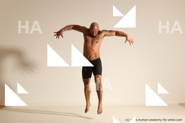 Underwear Man Black Muscular Bald Dancing Dynamic poses Academic