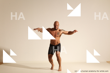 Underwear Man Black Muscular Bald Dancing Dynamic poses Academic