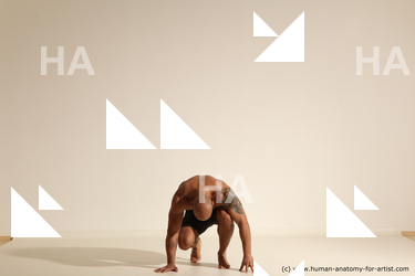 Underwear Man Black Muscular Bald Dancing Dynamic poses Academic