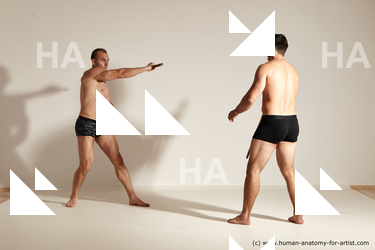 Underwear Fighting Man - Man White Athletic Short Brown Dynamic poses Academic