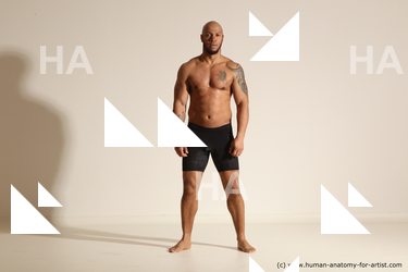 Underwear Man Black Muscular Bald Dancing Dynamic poses Academic