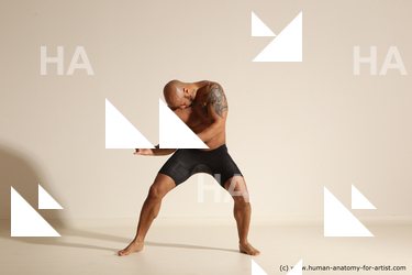 Underwear Man Black Muscular Bald Dancing Dynamic poses Academic