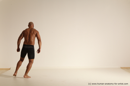 Underwear Man Black Muscular Bald Dancing Dynamic poses Academic