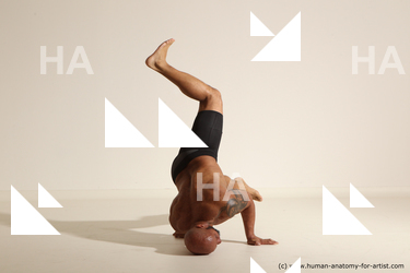 Underwear Man Black Muscular Bald Dancing Dynamic poses Academic