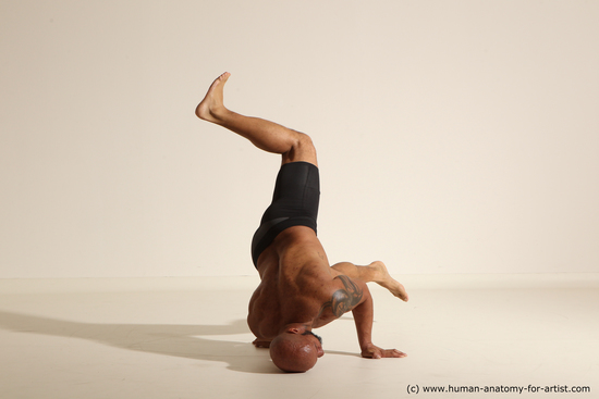 Underwear Man Black Muscular Bald Dancing Dynamic poses Academic