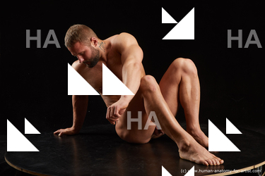Nude Man White Sitting poses - simple Muscular Short Brown Sitting poses - ALL Standard Photoshoot Realistic