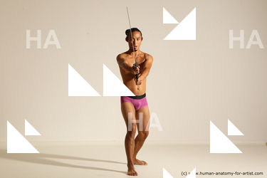 Underwear Fighting with sword Man Asian Athletic Long Black Standard Photoshoot Academic