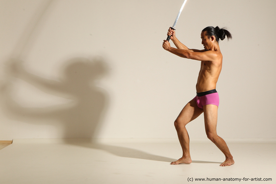 Underwear Fighting with sword Man Asian Athletic Long Black Standard Photoshoot Academic