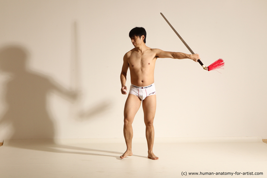 Underwear Fighting Man Asian Athletic Short Black Dynamic poses Academic