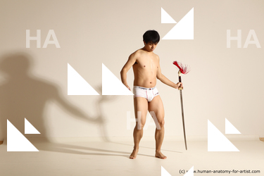 Underwear Fighting Man Asian Athletic Short Black Dynamic poses Academic