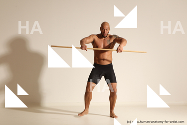 Underwear Man Black Muscular Bald Dancing Dynamic poses Academic