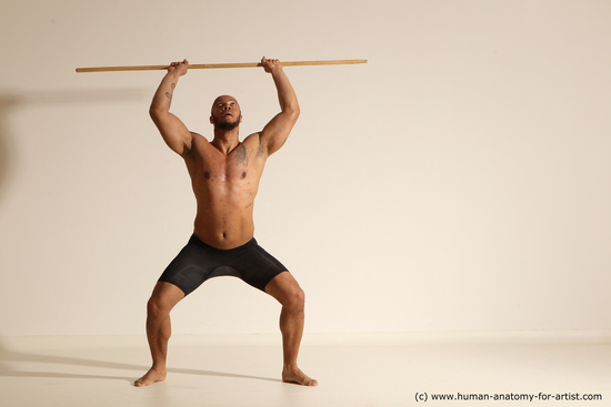 Underwear Man Black Muscular Bald Dancing Dynamic poses Academic
