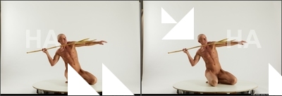 Nude Man White Kneeling poses - ALL Slim Short Grey Kneeling poses - on both knees 3D Stereoscopic poses Realistic