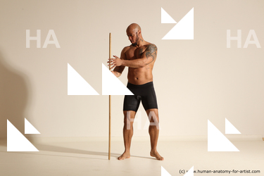 Underwear Man Black Muscular Bald Dancing Dynamic poses Academic