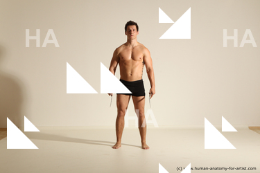 Underwear Fighting Man White Athletic Short Brown Dynamic poses Academic