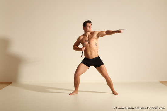 Underwear Fighting Man White Athletic Short Brown Dynamic poses Academic