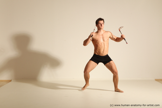 Underwear Fighting Man White Athletic Short Brown Dynamic poses Academic