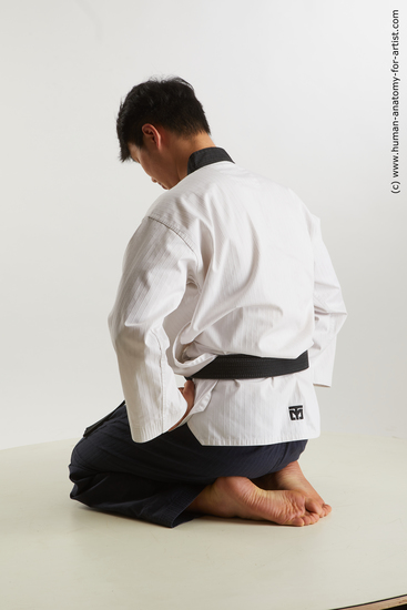 Sportswear Man Asian Kneeling poses - ALL Slim Short Kneeling poses - on both knees Black Standard Photoshoot Academic