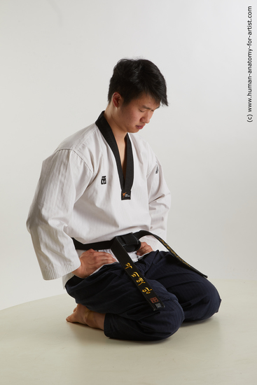 Sportswear Man Asian Kneeling poses - ALL Slim Short Kneeling poses - on both knees Black Standard Photoshoot Academic