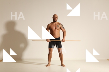 Underwear Man Black Muscular Bald Dancing Dynamic poses Academic