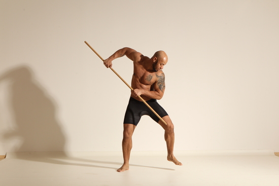 Underwear Man Black Muscular Bald Dancing Dynamic poses Academic