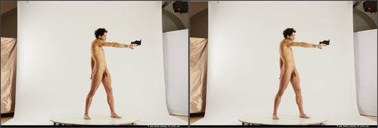 Nude Fighting with gun Man Black Standing poses - ALL Slim Short Black Standing poses - simple 3D Stereoscopic poses Realistic