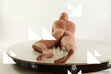 Nude Man White Laying poses - ALL Bald Laying poses - on stomach Standard Photoshoot Chubby Realistic