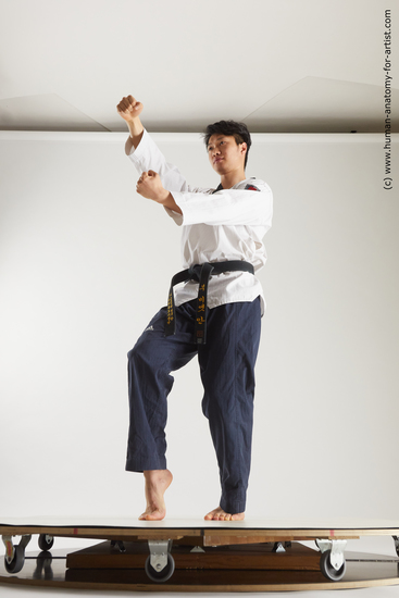 Sportswear Fighting Man Asian Standing poses - ALL Slim Short Black Standing poses - simple Multi angles poses Academic