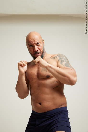 Underwear Fighting Man Black Moving poses Muscular Bald Dynamic poses Academic